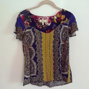 Scarf print flutter sleeve blouse